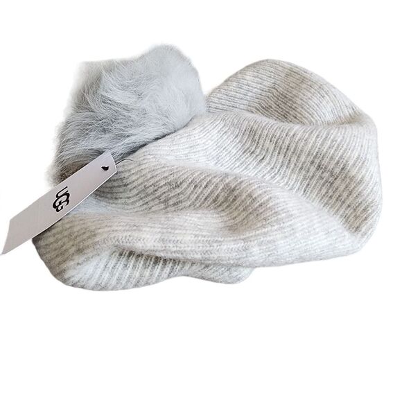 UGG Accessories - UGG 18760 Womens OS Cozy Knit Beret W/ Pom Light Grey White Ivory Body Very Soft